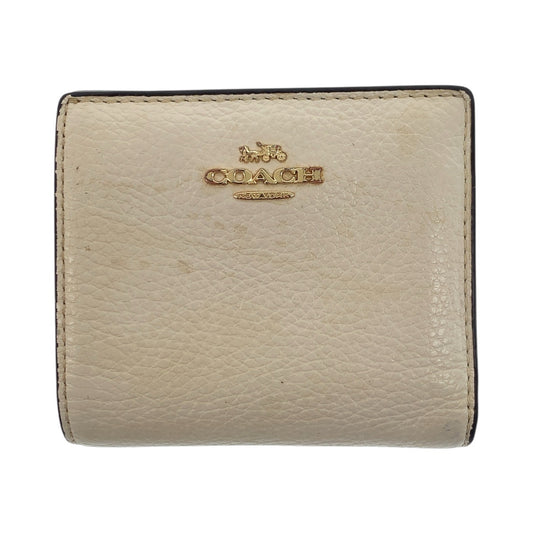 22336
COACH コーチ ホワイト アイボリー ブラウン ゴールド金具 レザー 折財布 コンパクトウォレット レディース AB2