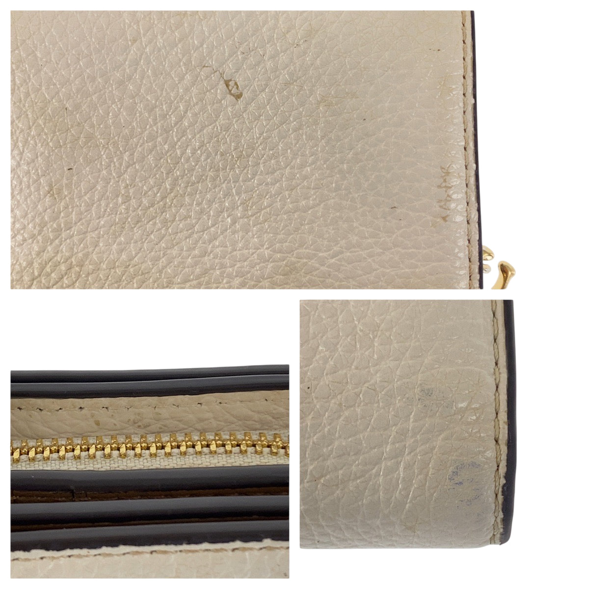 22336
COACH コーチ ホワイト アイボリー ブラウン ゴールド金具 レザー 折財布 コンパクトウォレット レディース AB2