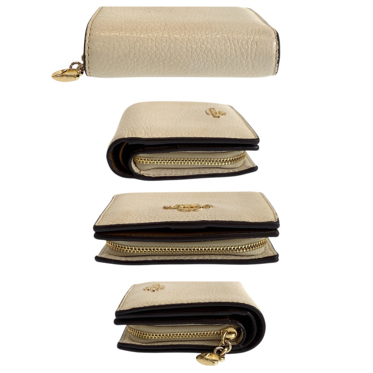 22336
COACH コーチ ホワイト アイボリー ブラウン ゴールド金具 レザー 折財布 コンパクトウォレット レディース AB2