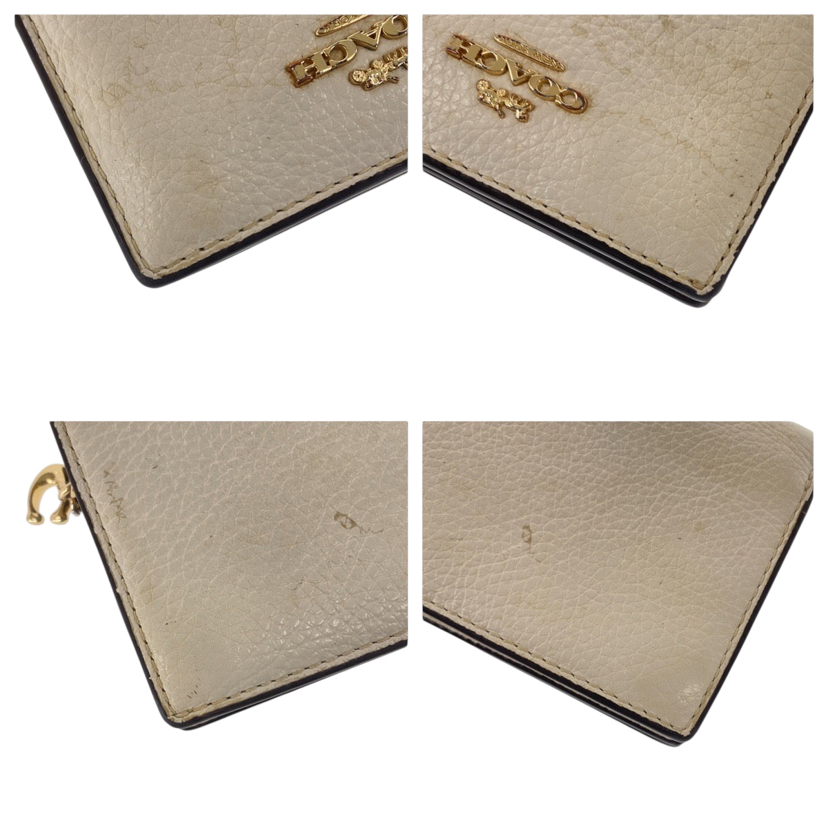 22336
COACH コーチ ホワイト アイボリー ブラウン ゴールド金具 レザー 折財布 コンパクトウォレット レディース AB2