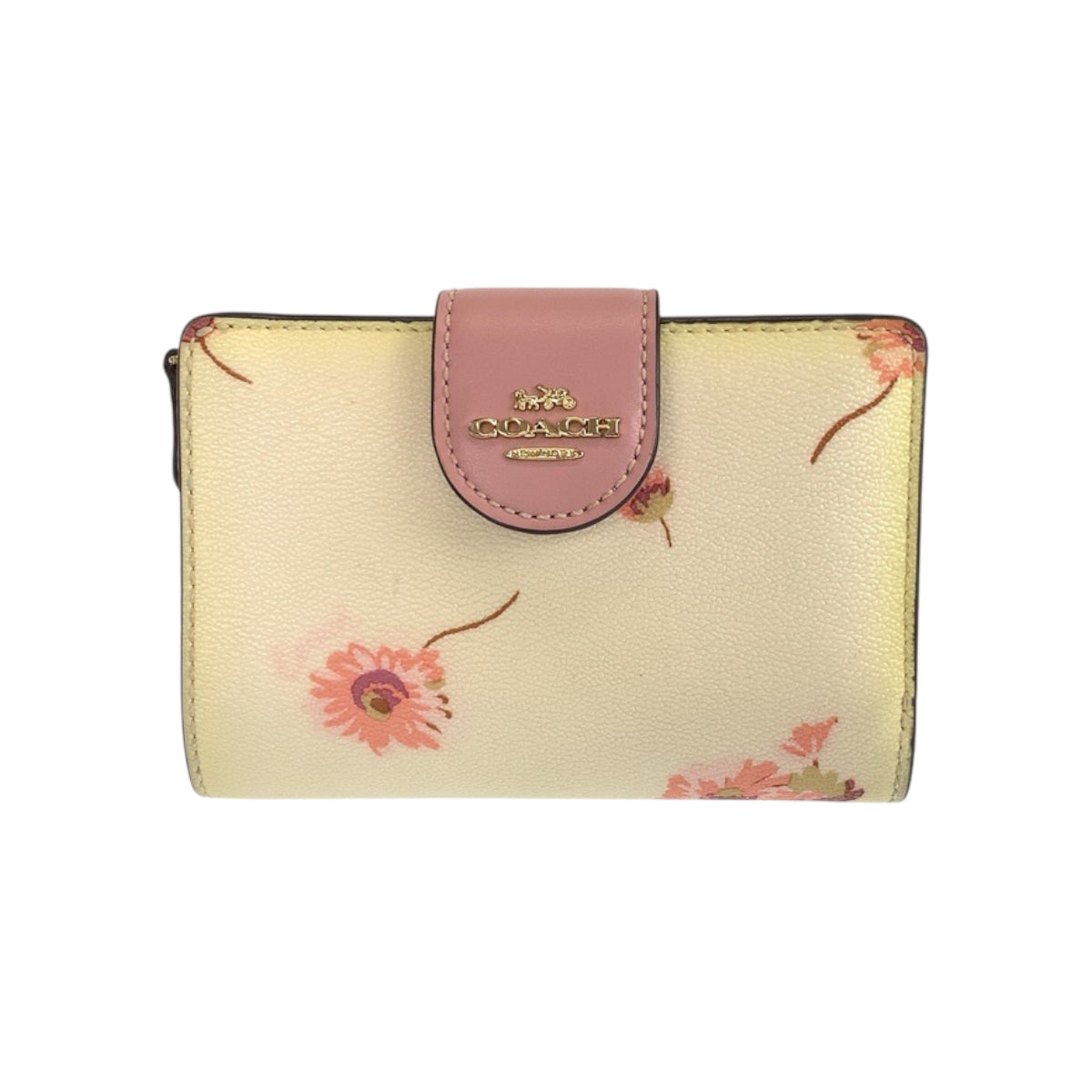 22337
COACH コーチ フラワー イエロー ピンク ゴールド金具 レザー C3284 折財布 コンパクトウォレット レディース AB2