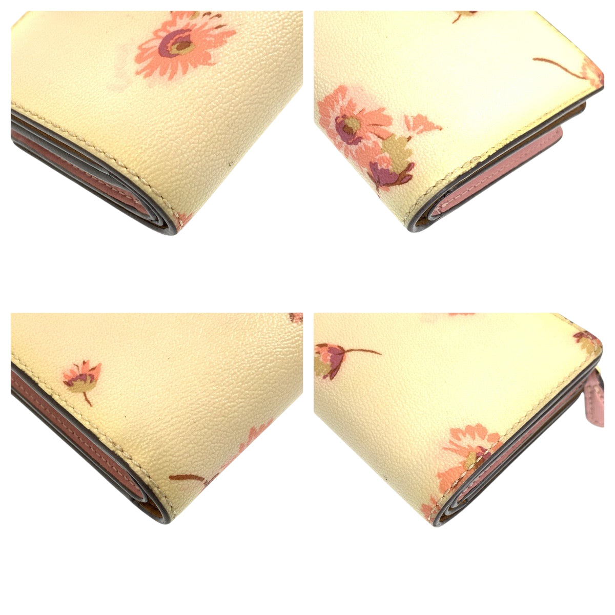 22337
COACH コーチ フラワー イエロー ピンク ゴールド金具 レザー C3284 折財布 コンパクトウォレット レディース AB2
