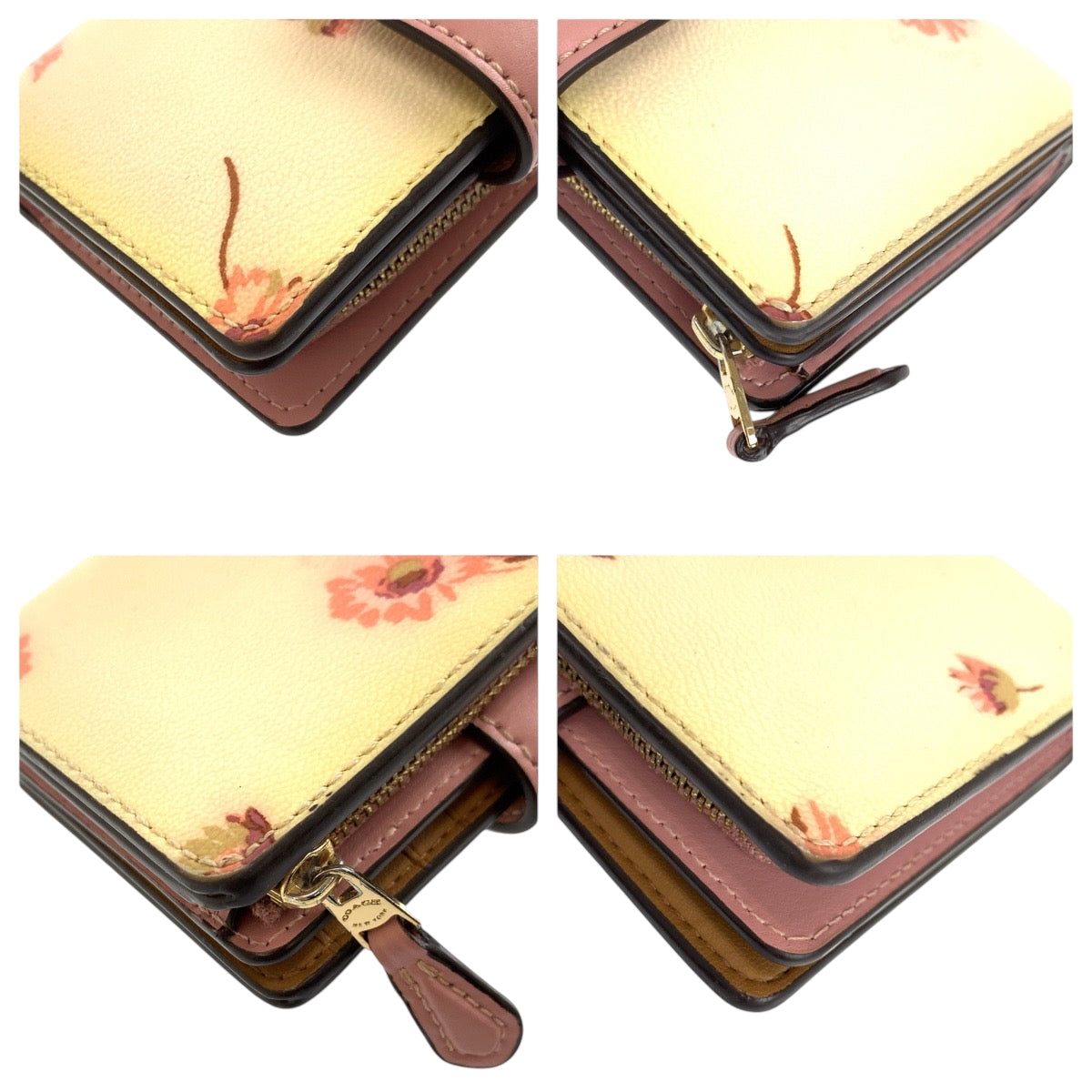 22337
COACH コーチ フラワー イエロー ピンク ゴールド金具 レザー C3284 折財布 コンパクトウォレット レディース AB2