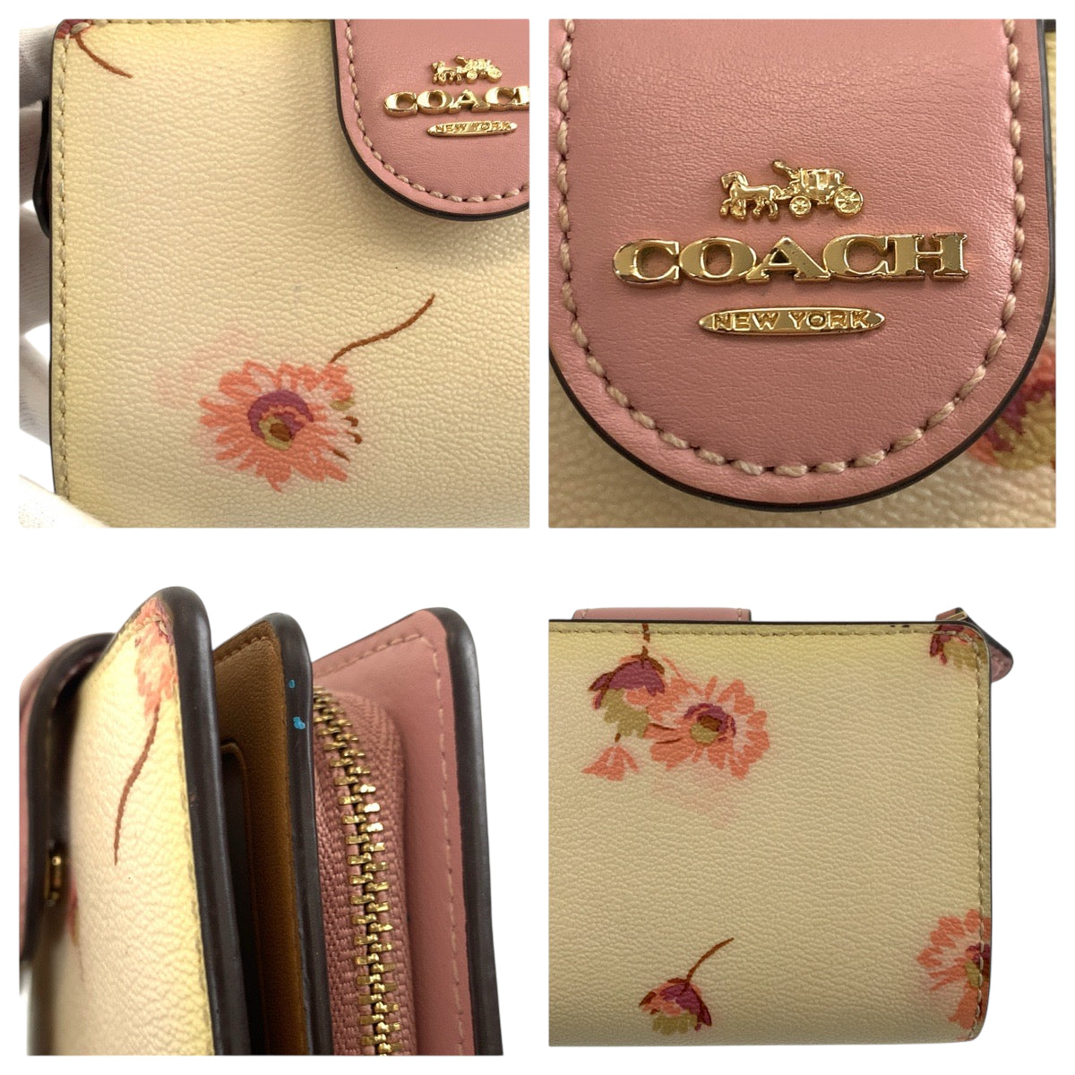22337
COACH コーチ フラワー イエロー ピンク ゴールド金具 レザー C3284 折財布 コンパクトウォレット レディース AB2