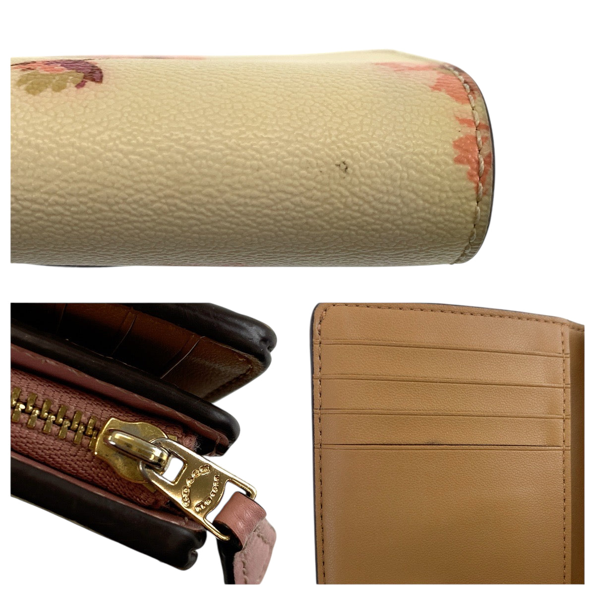 22337
COACH コーチ フラワー イエロー ピンク ゴールド金具 レザー C3284 折財布 コンパクトウォレット レディース AB2