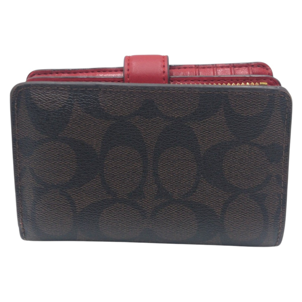 22338
COACH コーチ シグネチャー ブラウン レッド レザー 二つ折り財布 折り財布 コンパクトウォレット レディース AB2