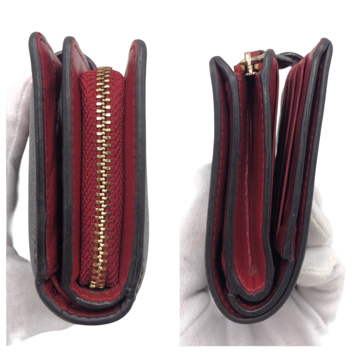 22338
COACH コーチ シグネチャー ブラウン レッド レザー 二つ折り財布 折り財布 コンパクトウォレット レディース AB2