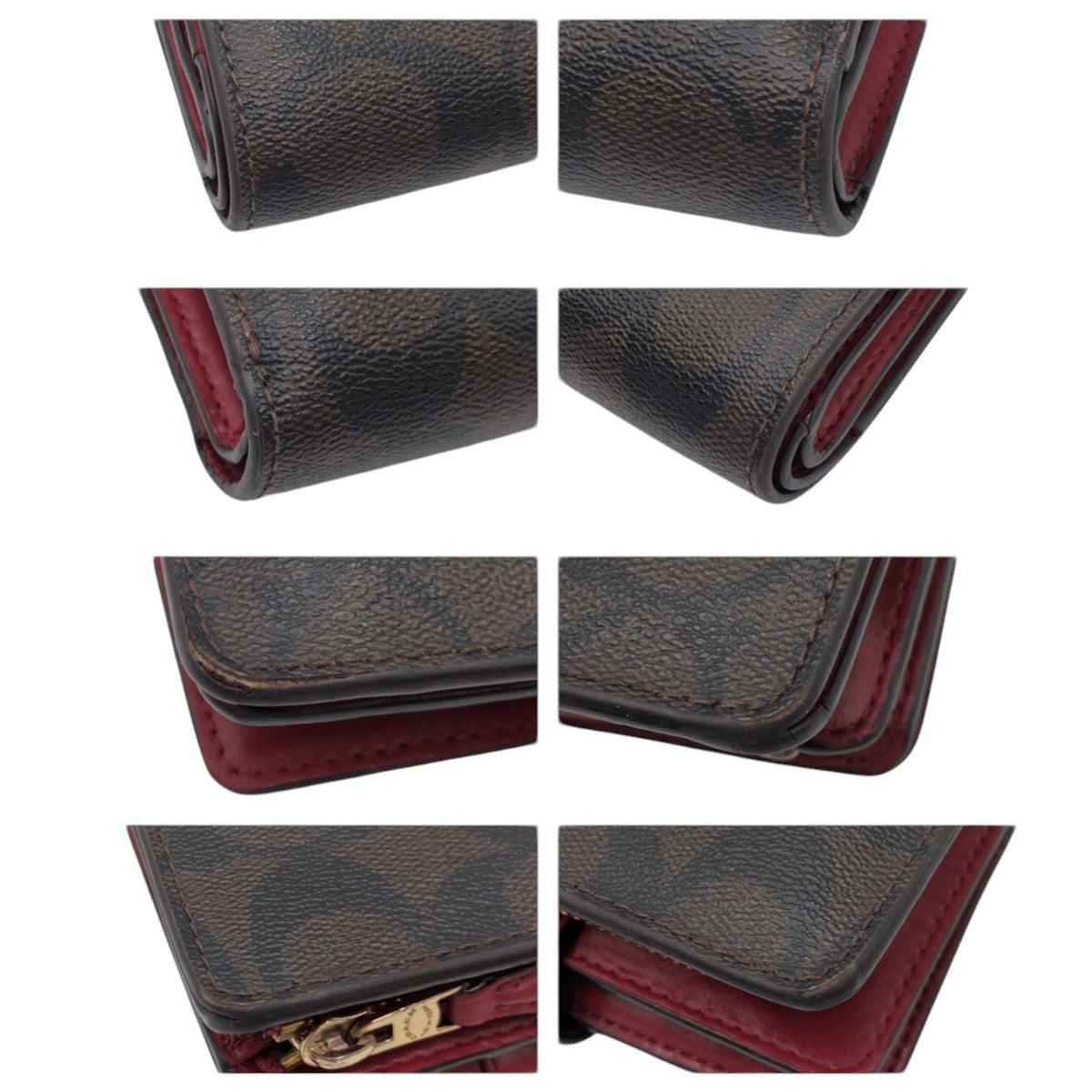 22338
COACH コーチ シグネチャー ブラウン レッド レザー 二つ折り財布 折り財布 コンパクトウォレット レディース AB2