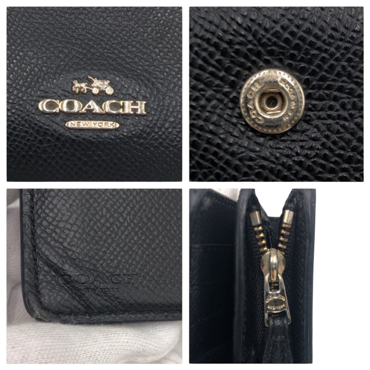 22339
COACH コーチ ブラック 黒 レザー 二つ折り財布 折り財布 コンパクトウォレット レディース ABP3