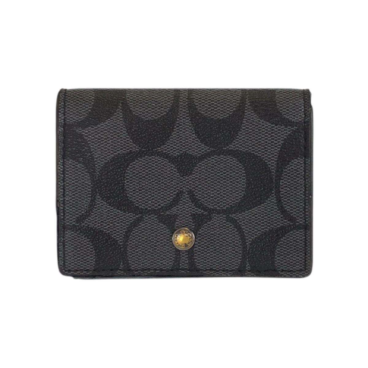 22342
COACH Signature Black Gray Gold Hardware Leather F77928 Bifold Wallet Compact Wallet Men's AB3