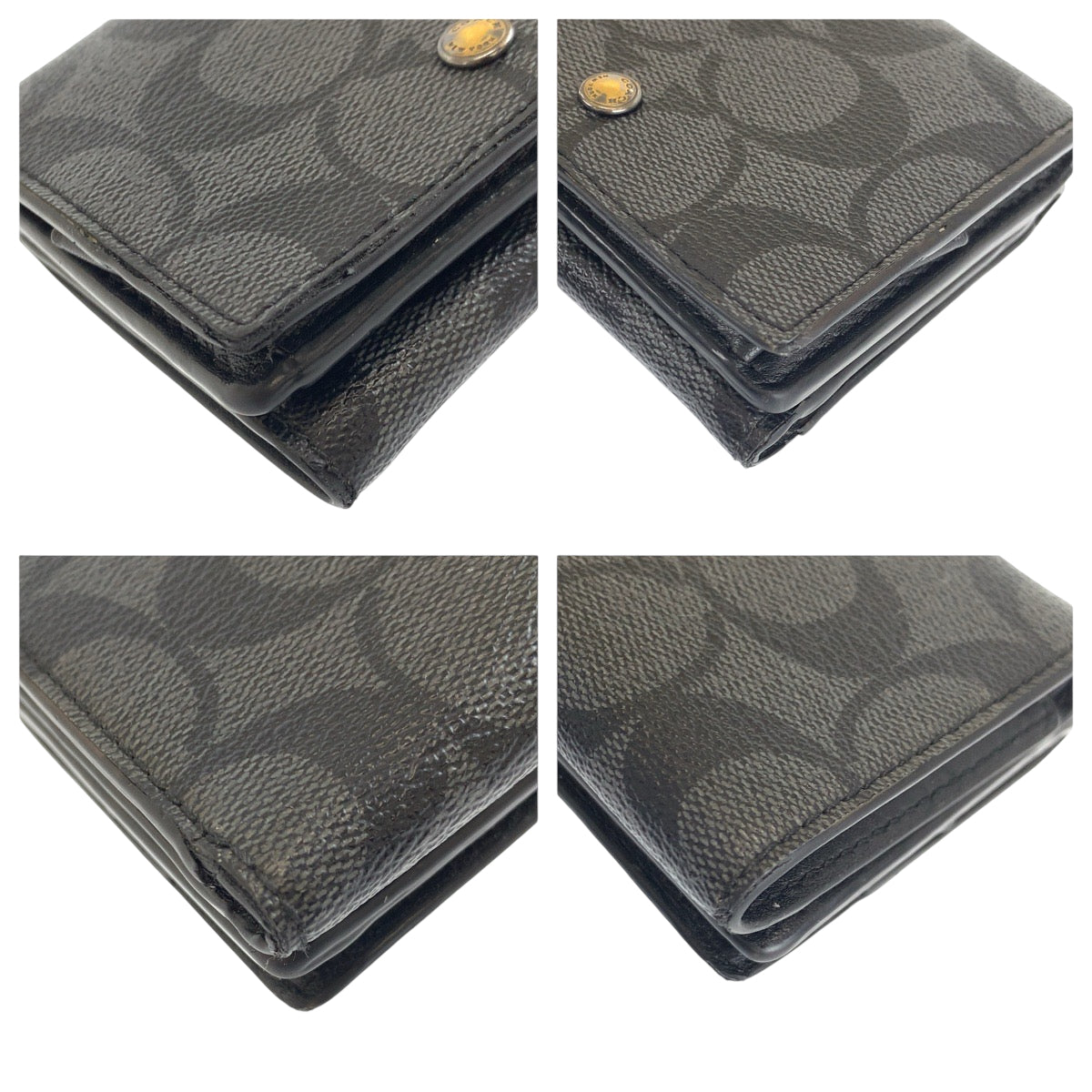 22342
COACH Signature Black Gray Gold Hardware Leather F77928 Bifold Wallet Compact Wallet Men's AB3