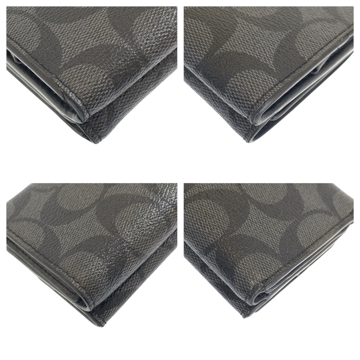 22342
COACH Signature Black Gray Gold Hardware Leather F77928 Bifold Wallet Compact Wallet Men's AB3