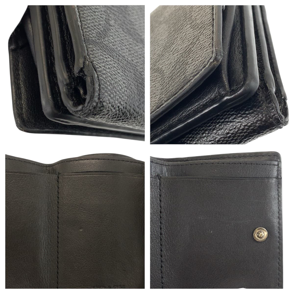 22342
COACH Signature Black Gray Gold Hardware Leather F77928 Bifold Wallet Compact Wallet Men's AB3