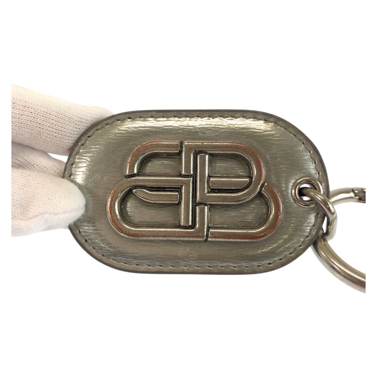 22347
BALENCIAGA バレンシアガ BBロゴ シルバー 合金 / レザー キーホルダー キーリング メンズ AB3