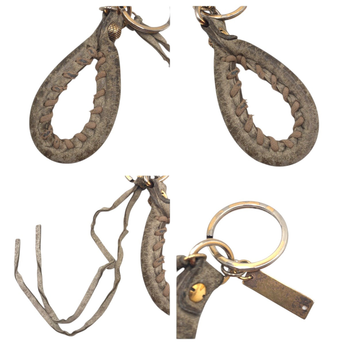 22349
BALENCIAGA バレンシアガ ティアードロップ ベージュ ゴールド金具 レザー キーホルダ キーリング 男女兼用 メンズ B2