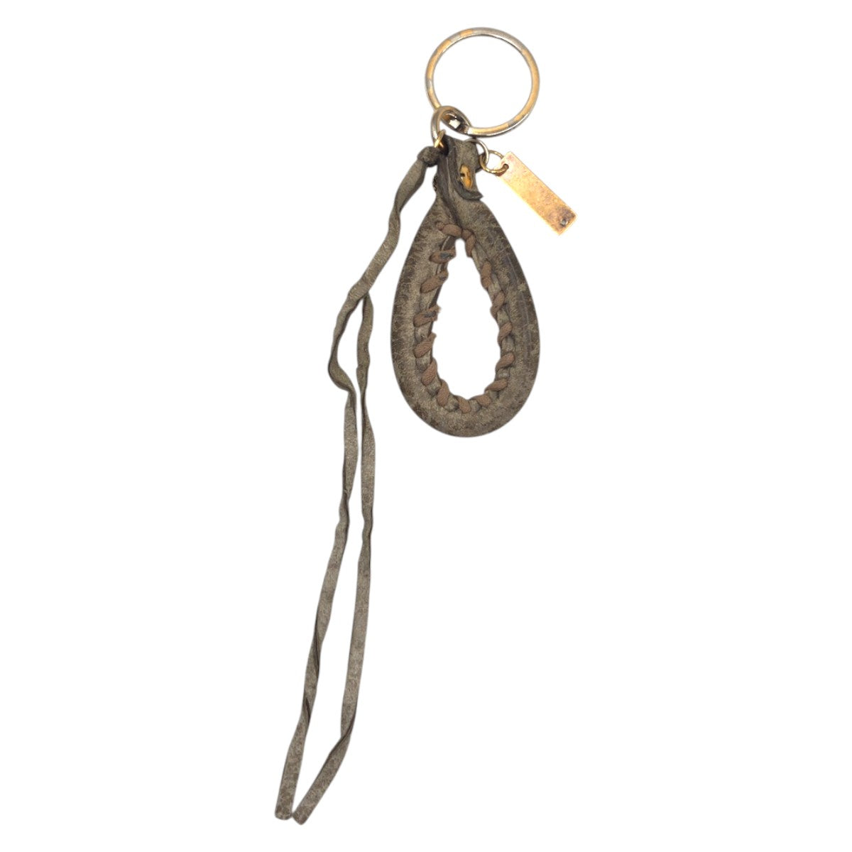 22349
BALENCIAGA バレンシアガ ティアードロップ ベージュ ゴールド金具 レザー キーホルダ キーリング 男女兼用 メンズ B2