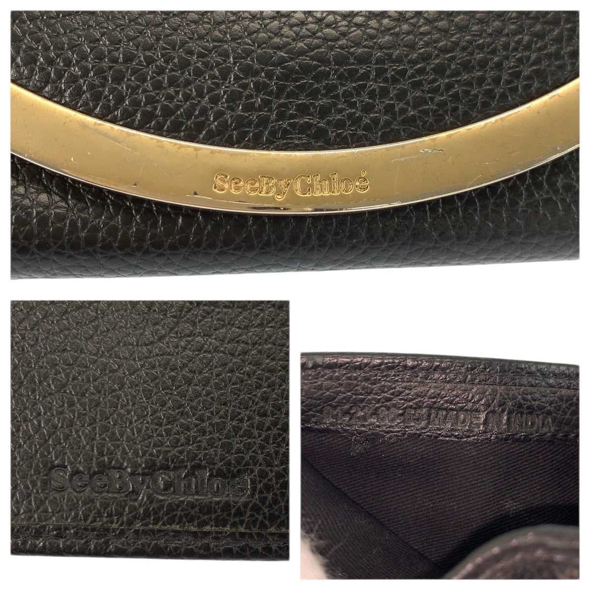 22350
SEE BY CHLOE シーバイクロエ リジー ブラック 黒 ゴールド金具 レザー 01 21 86 65 折財布 コンパクトウォレット レディース AB3