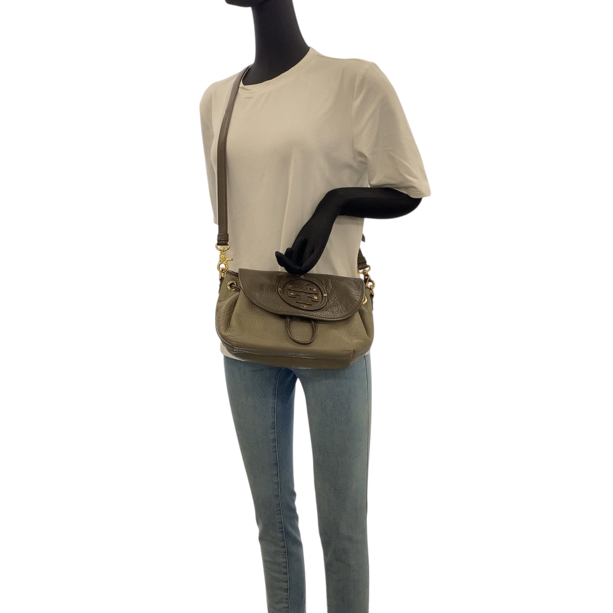 22353
Tory Burch トリーバーチ ブラウン グレー ゴールド金具 レザー ショルダーバッグ ポシェット レディース AB7