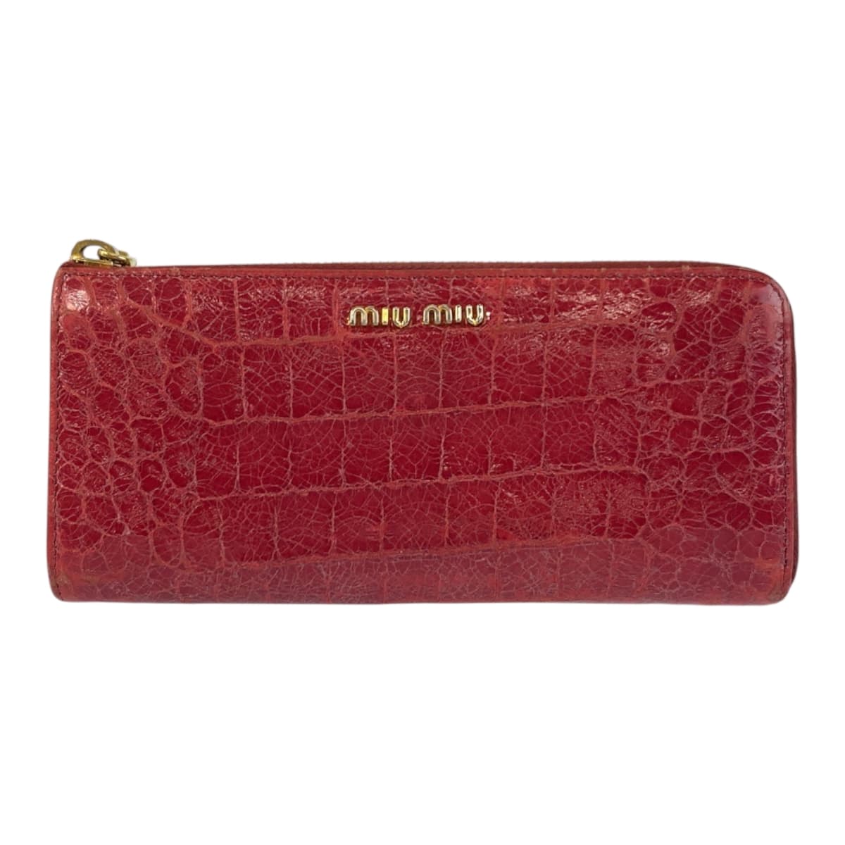 22356
MIUMIU ミュウミュウ 型押し ピンク ゴールド金具 レザー 長財布 ロングウォレット レディース AB5