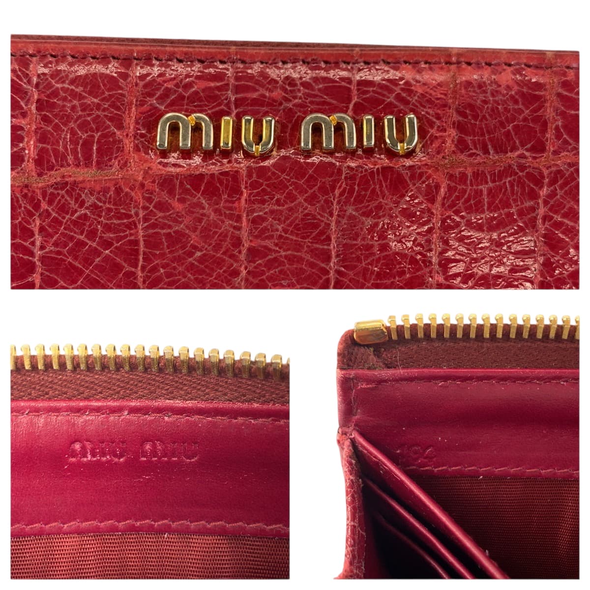 22356
MIUMIU ミュウミュウ 型押し ピンク ゴールド金具 レザー 長財布 ロングウォレット レディース AB5