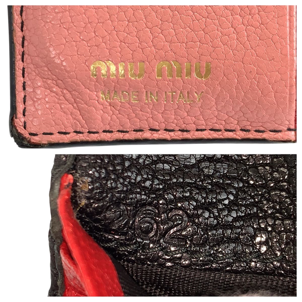 22359
MIUMIU ミュウミュウ ブラック ピンク ゴールド金具 レザー 折財布 コンパクトウォレット レディース AB5