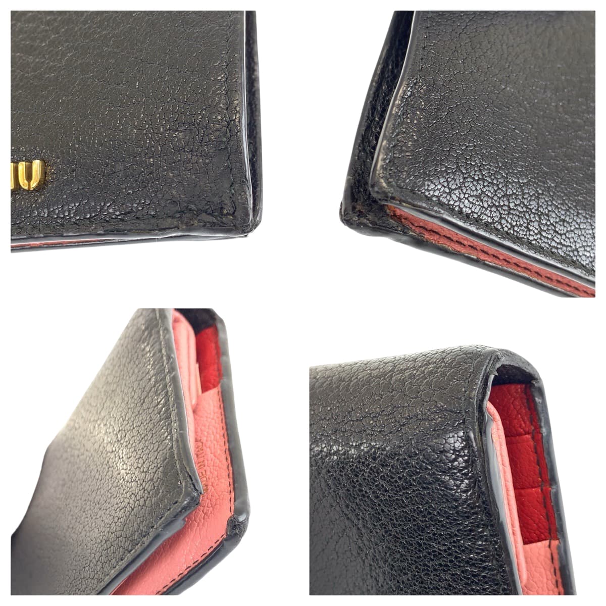 22359
MIUMIU ミュウミュウ ブラック ピンク ゴールド金具 レザー 折財布 コンパクトウォレット レディース AB5