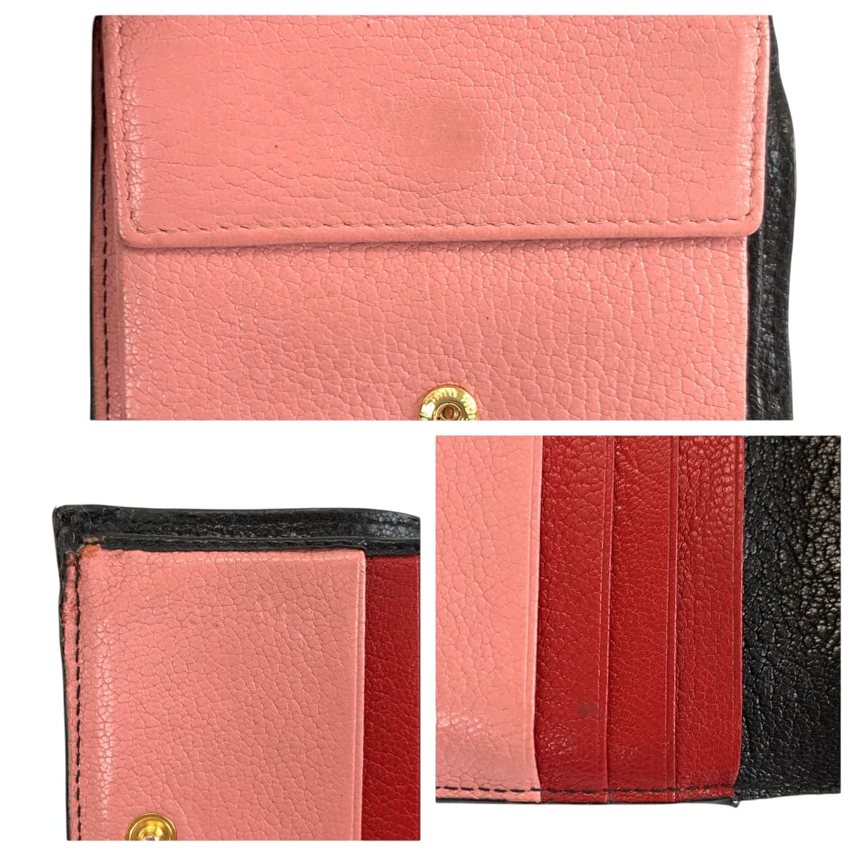 22359
MIUMIU ミュウミュウ ブラック ピンク ゴールド金具 レザー 折財布 コンパクトウォレット レディース AB5