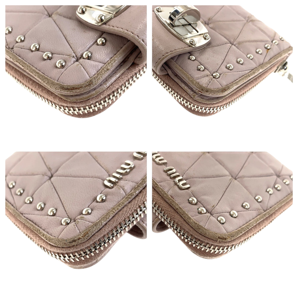 22360
MIUMIU Pink Silver Hardware Leather Bi-fold Wallet Compact Wallet Women's B2