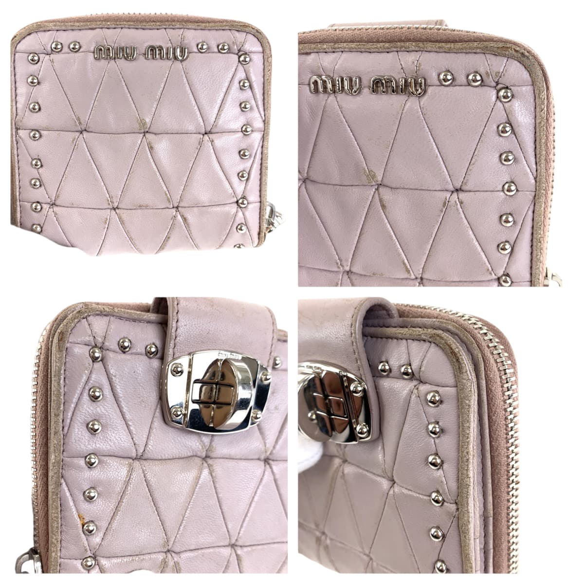 22360
MIUMIU Pink Silver Hardware Leather Bi-fold Wallet Compact Wallet Women's B2