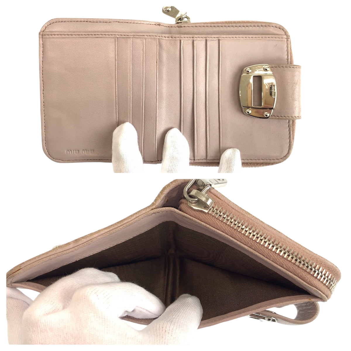 22360
MIUMIU Pink Silver Hardware Leather Bi-fold Wallet Compact Wallet Women's B2