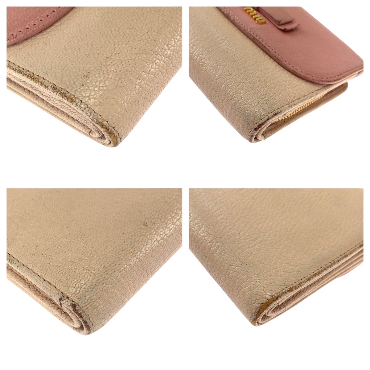 22363
MIUMIU ミュウミュウ マドラス リボン ピンク ゴールド金具 レザー 折財布 コンパクトウォレット レディース AB3