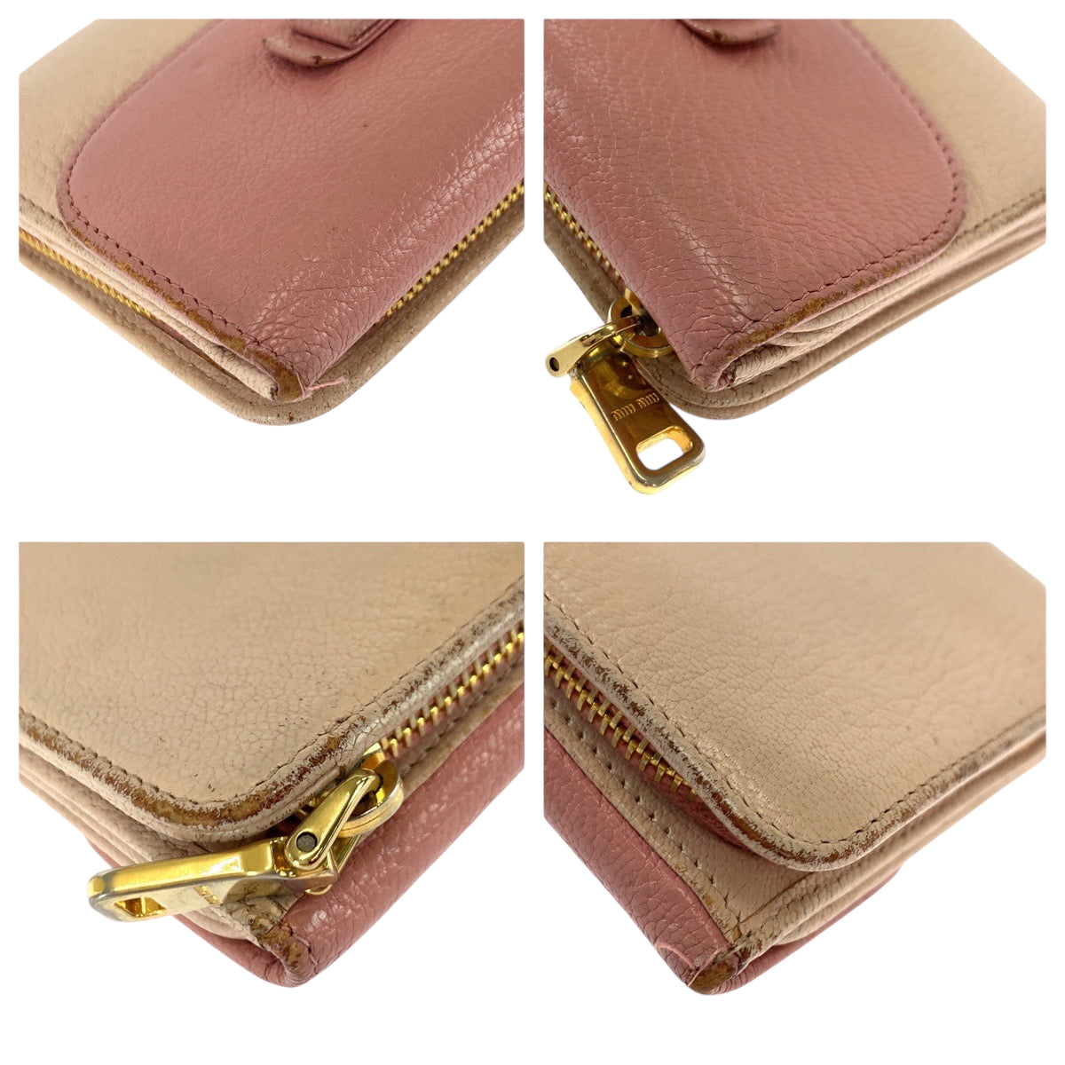 22363
MIUMIU ミュウミュウ マドラス リボン ピンク ゴールド金具 レザー 折財布 コンパクトウォレット レディース AB3