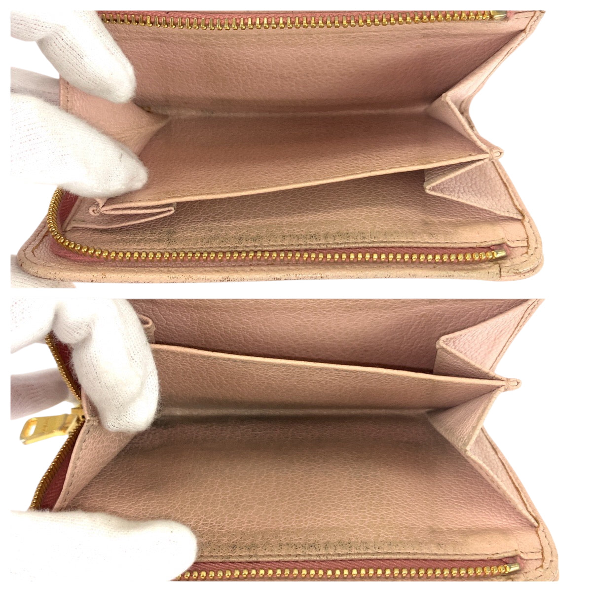 22363
MIUMIU ミュウミュウ マドラス リボン ピンク ゴールド金具 レザー 折財布 コンパクトウォレット レディース AB3