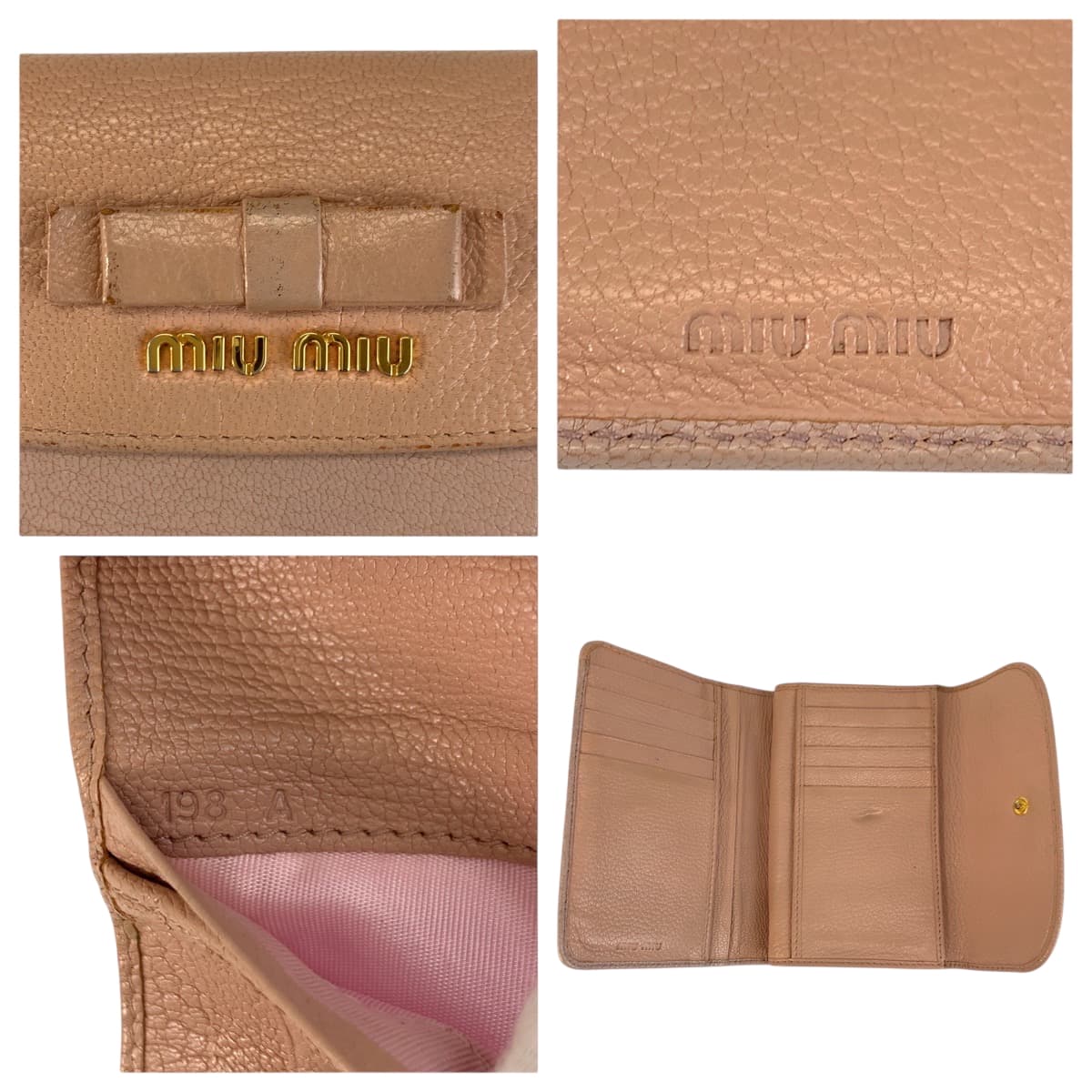 22364
MIUMIU ミュウミュウ マドラス ピンク ゴールド金具 レザー 折り財布 コンパクトウォレット レディース AB3