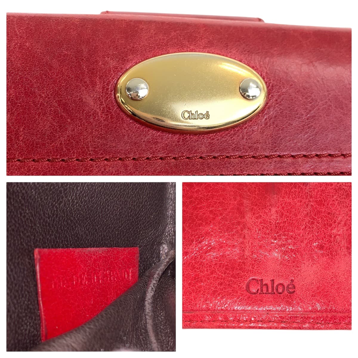 22368
Chloe クロエ レッド ゴールド金具 レザー 長財布 ロングウォレット レディース AB3