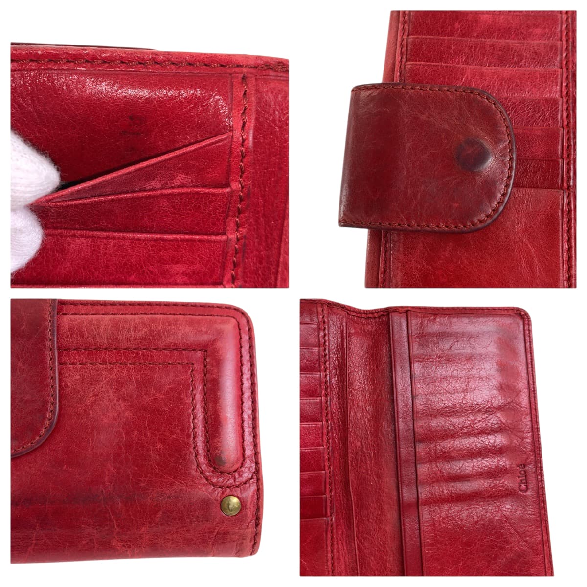 22368
Chloe クロエ レッド ゴールド金具 レザー 長財布 ロングウォレット レディース AB3