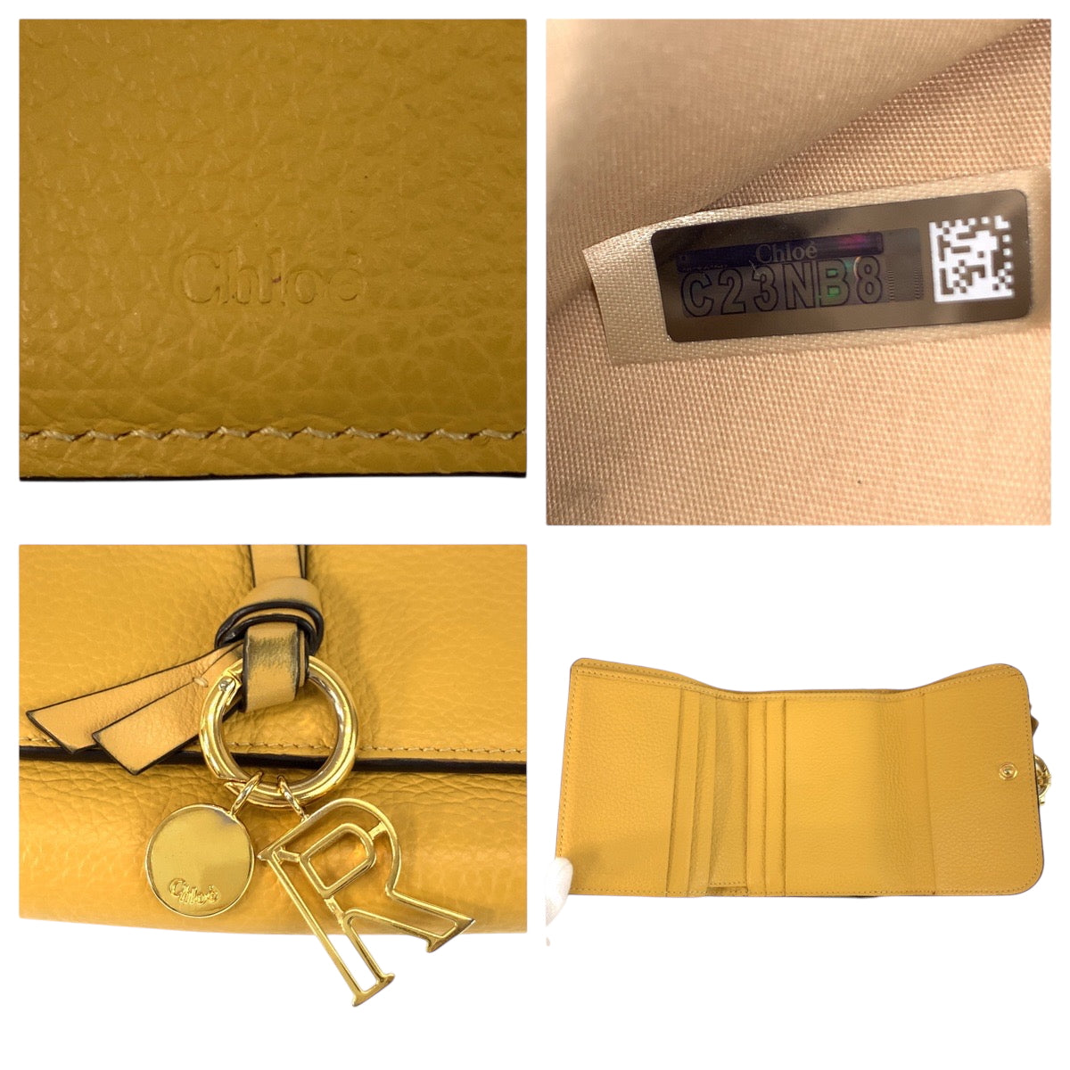 22371
Chloe クロエ ALPHABET イエロー ゴールド金具 レザー 折財布 コンパクトウォレット レディース AB3