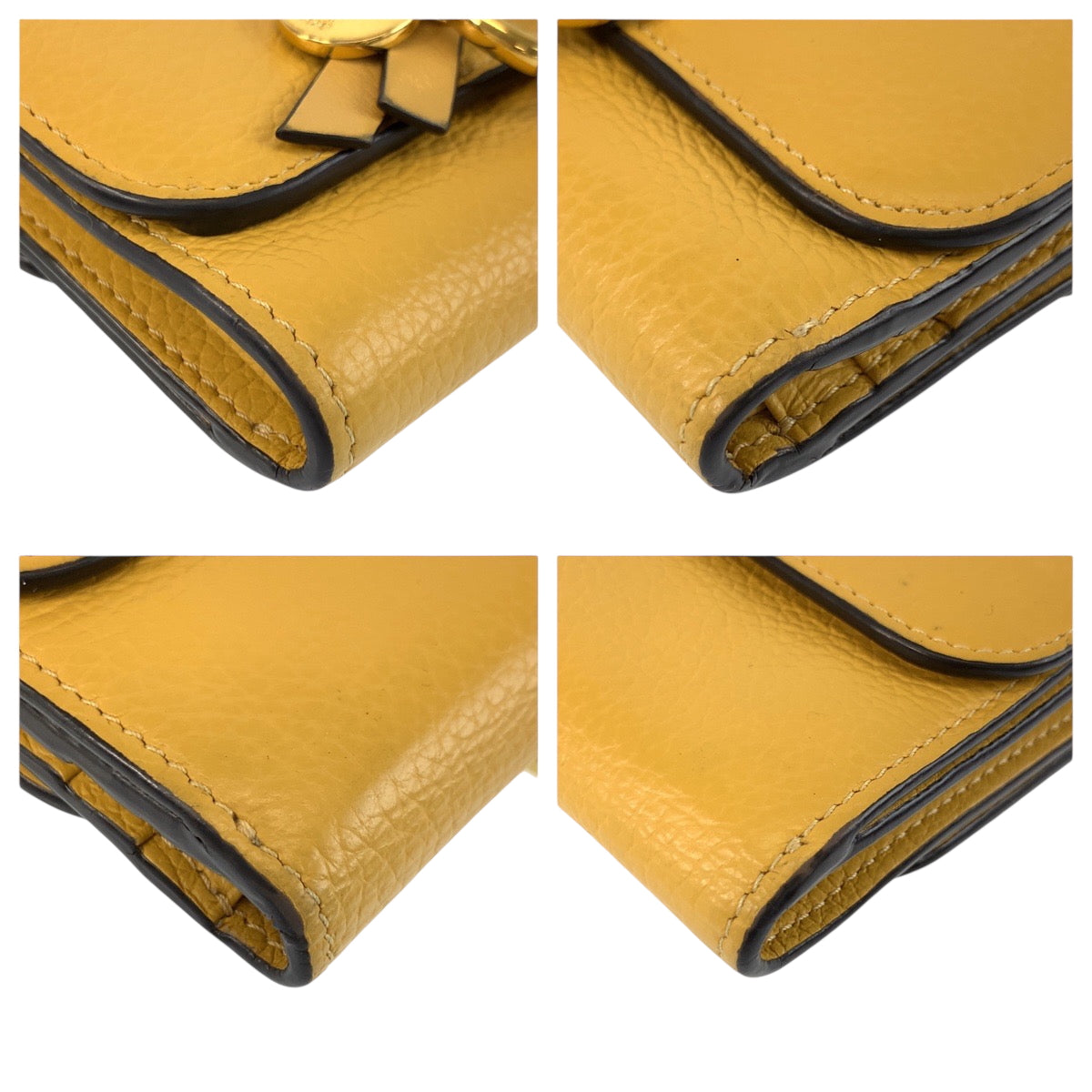 22371
Chloe クロエ ALPHABET イエロー ゴールド金具 レザー 折財布 コンパクトウォレット レディース AB3