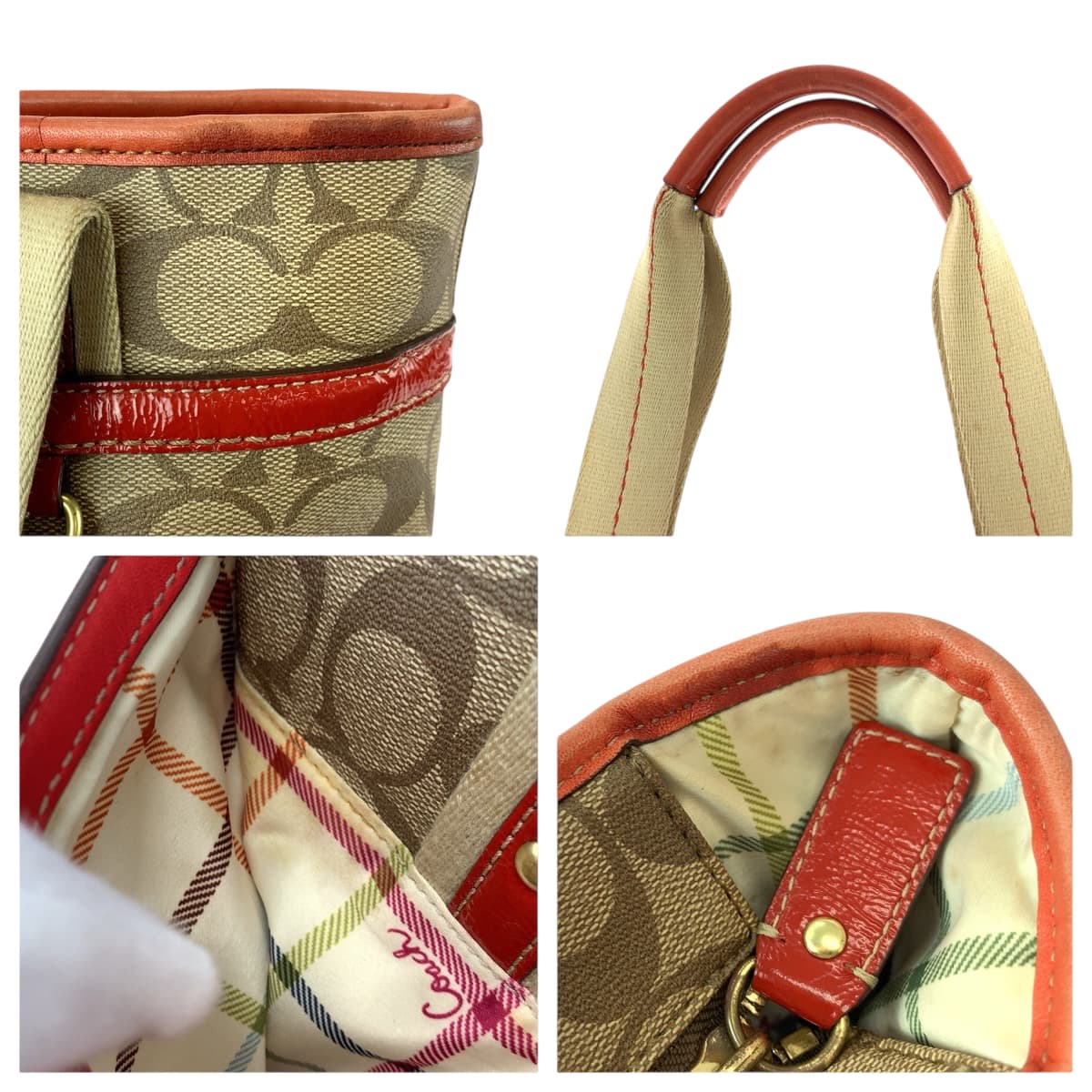 22376
COACH コーチ ヘリテージ シグネチャー ベージュ オレンジ ゴールド金具 PVC 11349 トートバッグ ハンドバッグ レディース AB6