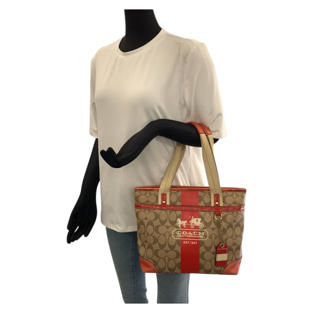 22376
COACH コーチ ヘリテージ シグネチャー ベージュ オレンジ ゴールド金具 PVC 11349 トートバッグ ハンドバッグ レディース AB6