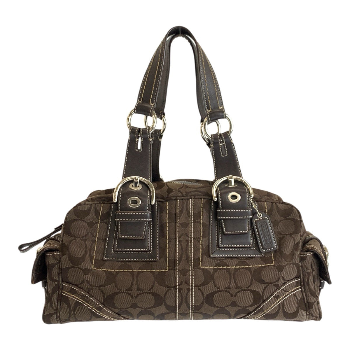22377
COACH Signature Brown Silver Hardware Canvas / Leather 10078 Tote Bag Mini Boston Bag Women's ABP7