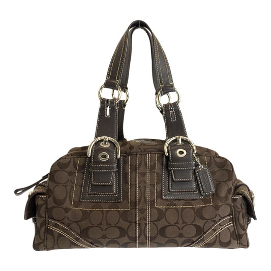 22377
COACH コーチ シグネチャー ブラウン シルバー金具 キャンバス / レザー 10078 トートバッグ ミニボストンバッグ レディース ABP7