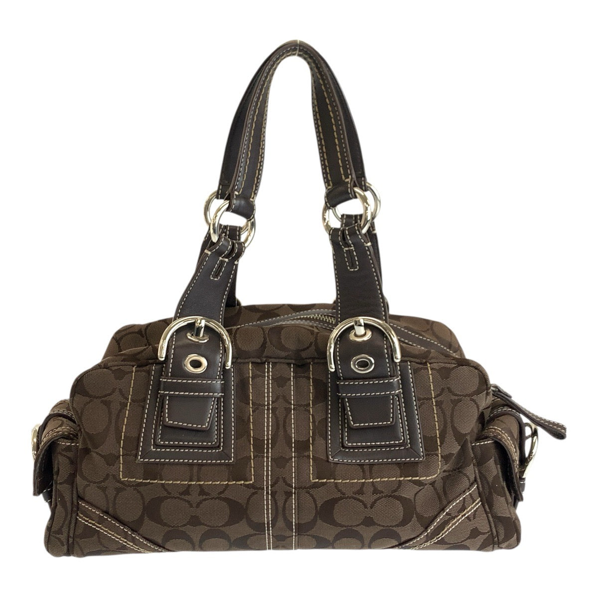 22377
COACH Signature Brown Silver Hardware Canvas / Leather 10078 Tote Bag Mini Boston Bag Women's ABP7