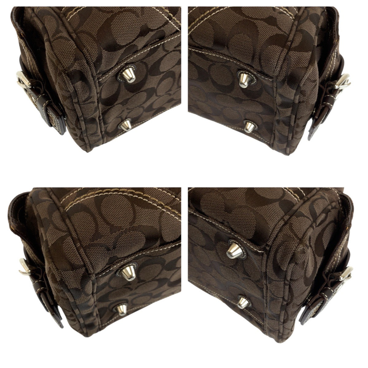 22377
COACH Signature Brown Silver Hardware Canvas / Leather 10078 Tote Bag Mini Boston Bag Women's ABP7