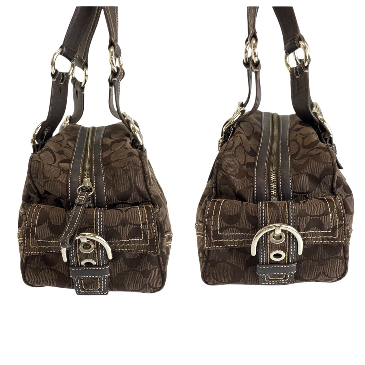 22377
COACH Signature Brown Silver Hardware Canvas / Leather 10078 Tote Bag Mini Boston Bag Women's ABP7