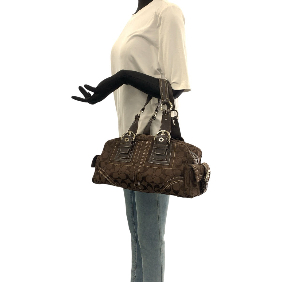 22377
COACH Signature Brown Silver Hardware Canvas / Leather 10078 Tote Bag Mini Boston Bag Women's ABP7