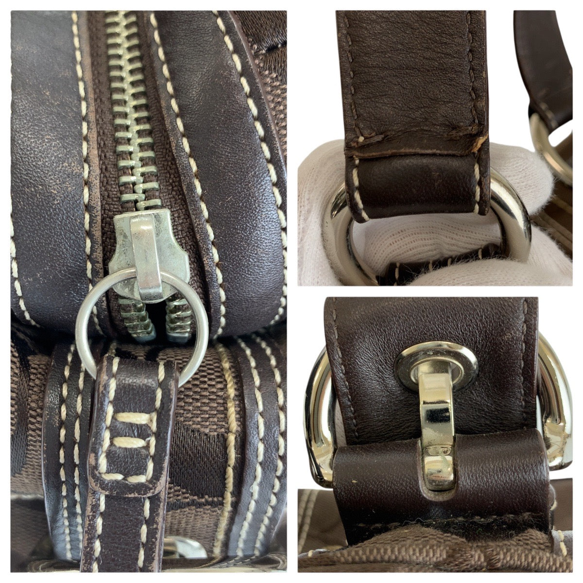 22377
COACH Signature Brown Silver Hardware Canvas / Leather 10078 Tote Bag Mini Boston Bag Women's ABP7