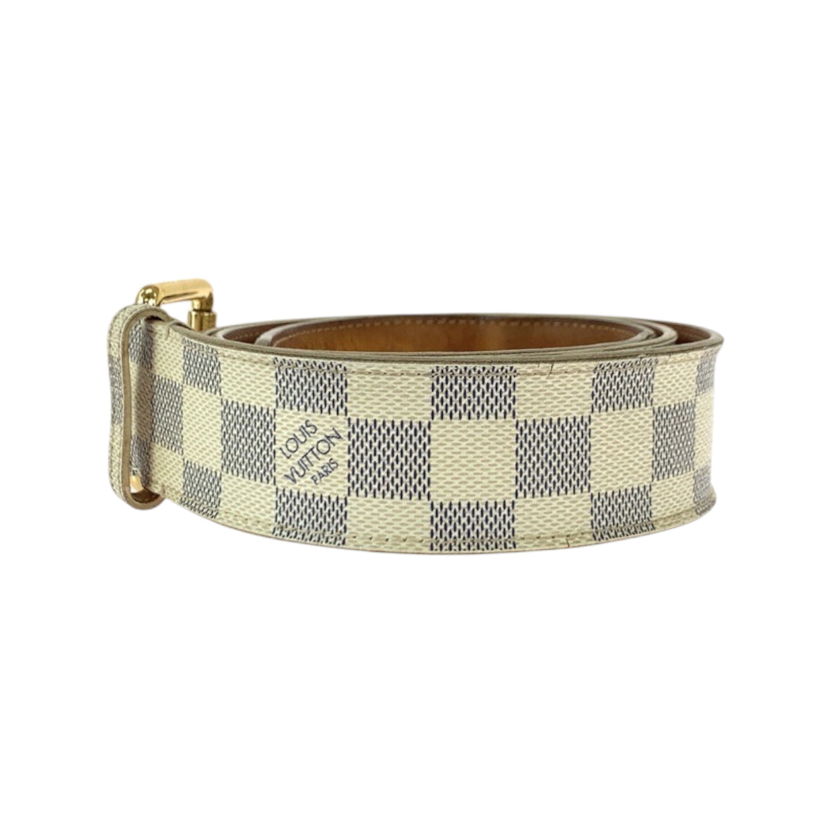 22383
LOUIS VUITTON ルイヴィトン ダミエ アズール サンチュール ポシェット ソロ ホワイト グレー ゴールド金具 PVC / レザー M9835 ベルト 男女兼用 メンズ AB8