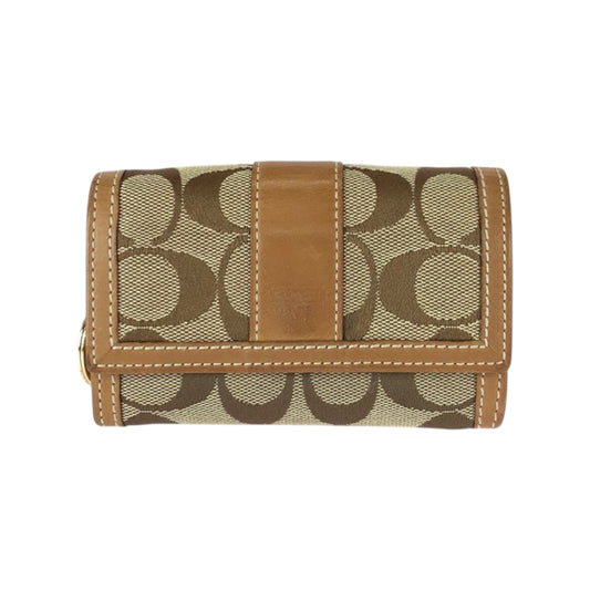 22391
COACH コーチ シグネチャー ブラウン ベージュ ゴールド金具 キャンバス / レザー コインケース 小銭入れ コンパクトウォレット レディース AB3