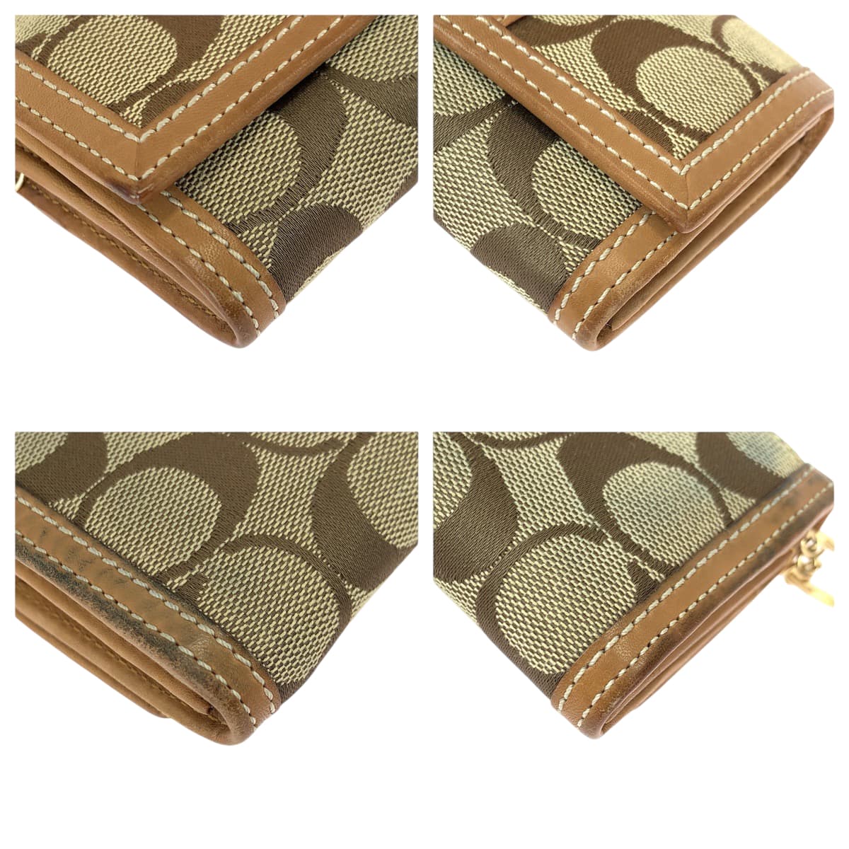 22391
COACH コーチ シグネチャー ブラウン ベージュ ゴールド金具 キャンバス / レザー コインケース 小銭入れ コンパクトウォレット レディース AB3